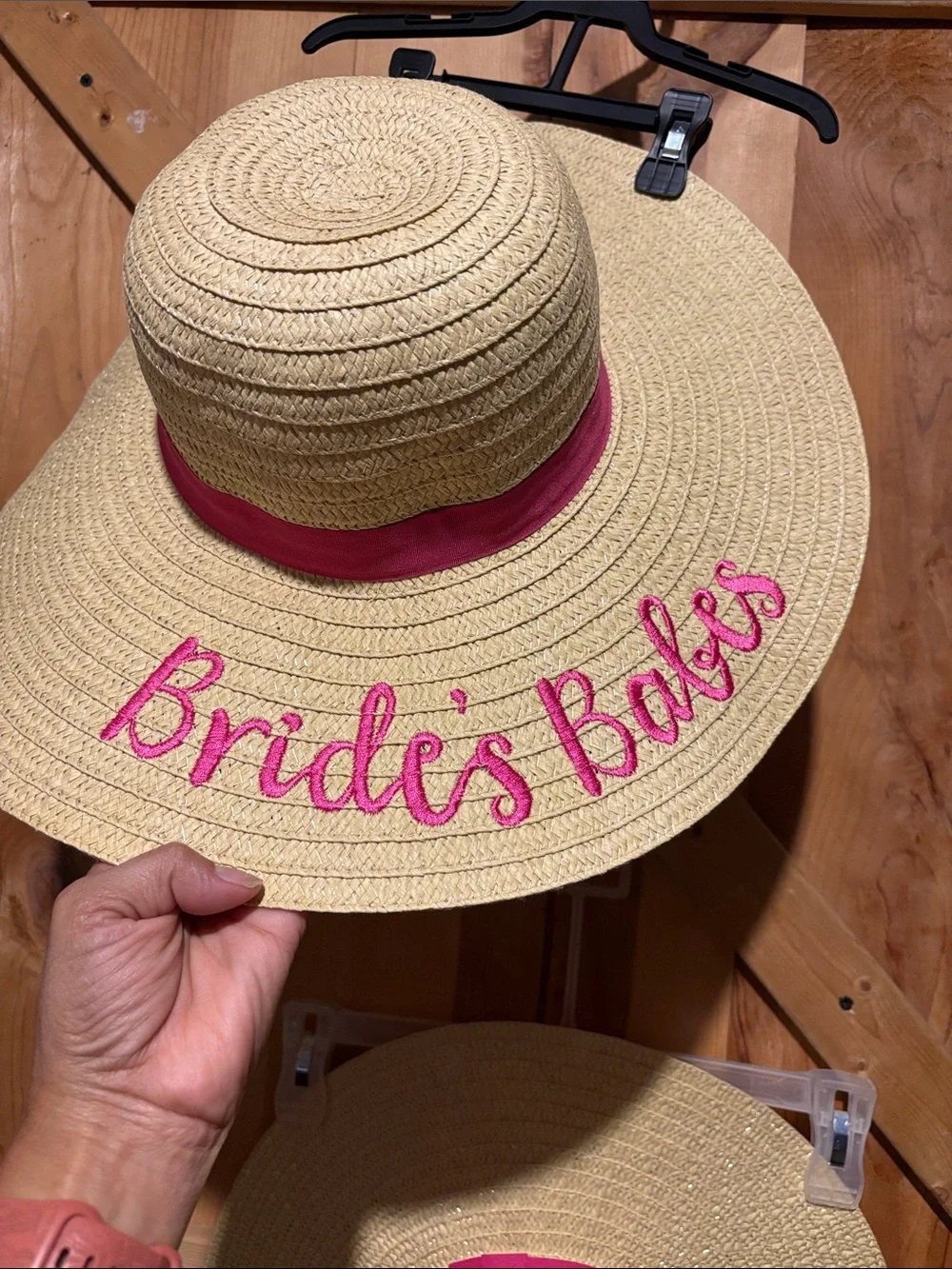 Brides Babes Embroidered Straw Sun Hat - Natural with Pink Trim